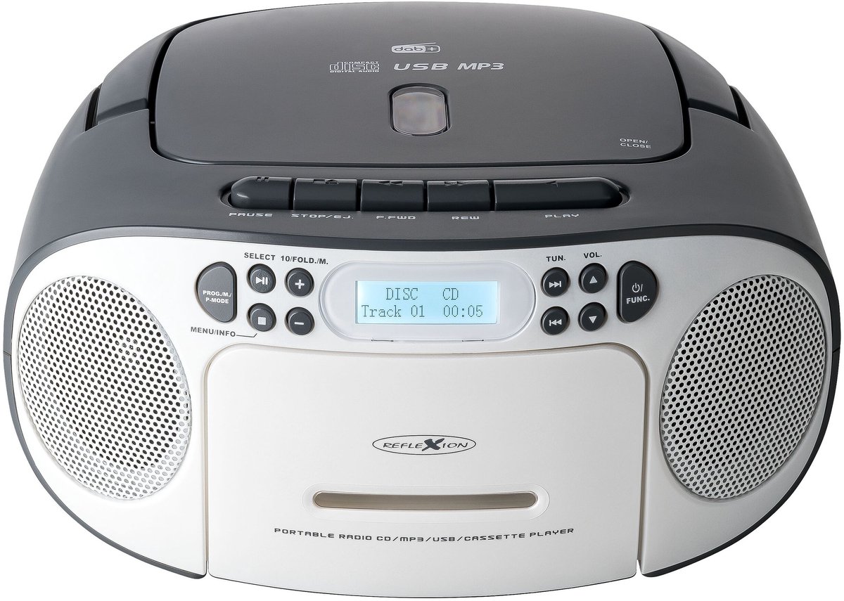 Reflexion Radio/CD-speler DAB+, DAB, VHF (FM) AUX, CD, Cassette, USB Wit, Grijs