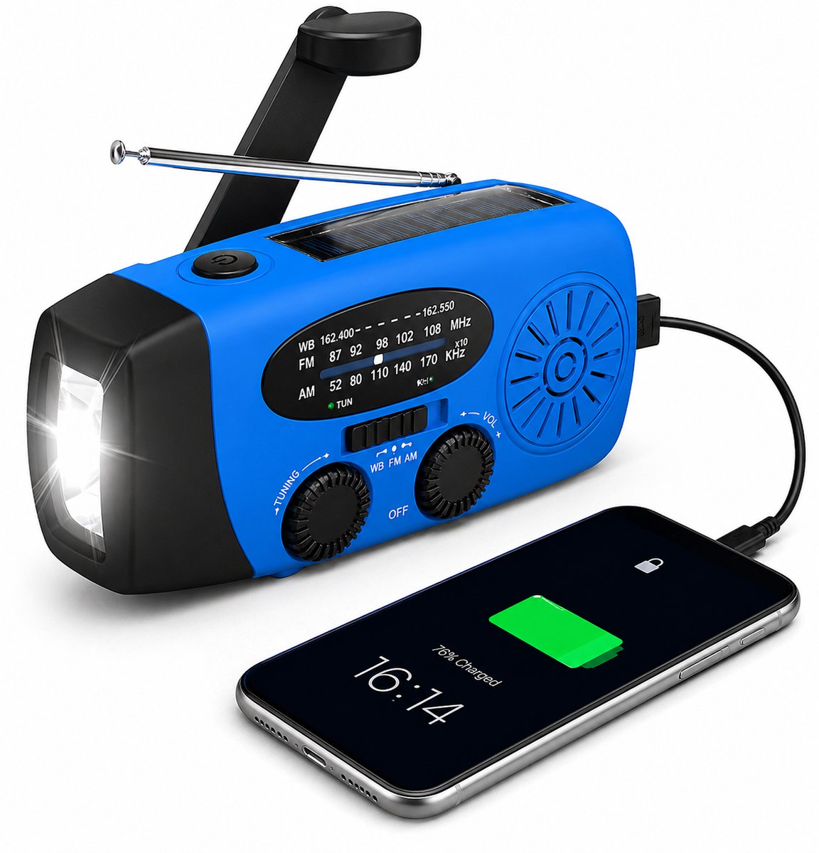 Noodradio met NOAA – Compact 2.000mAh batterijcapaciteit– Solar & Dynamo – Ideaal voor Auto & Noodpakket