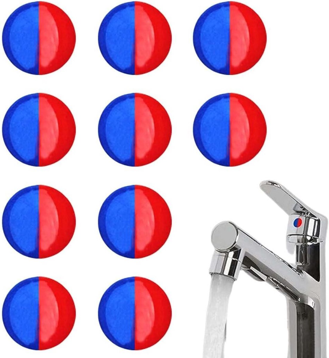 Water Tap Stickers - Hot Cold Labels - Kitchen Bathroom - Epoxy Resin - 10mm Diameter - Blue Red