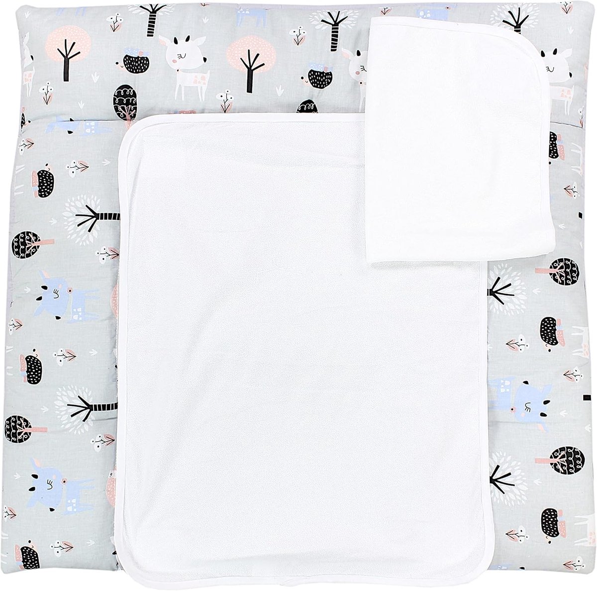 Baby Verschoonmat - Baby Verschoonkussen - Baby Verzorgen - Inclusief 2 Terryhoezen - 70 x 70 cm - Hertjes Egel Grijs