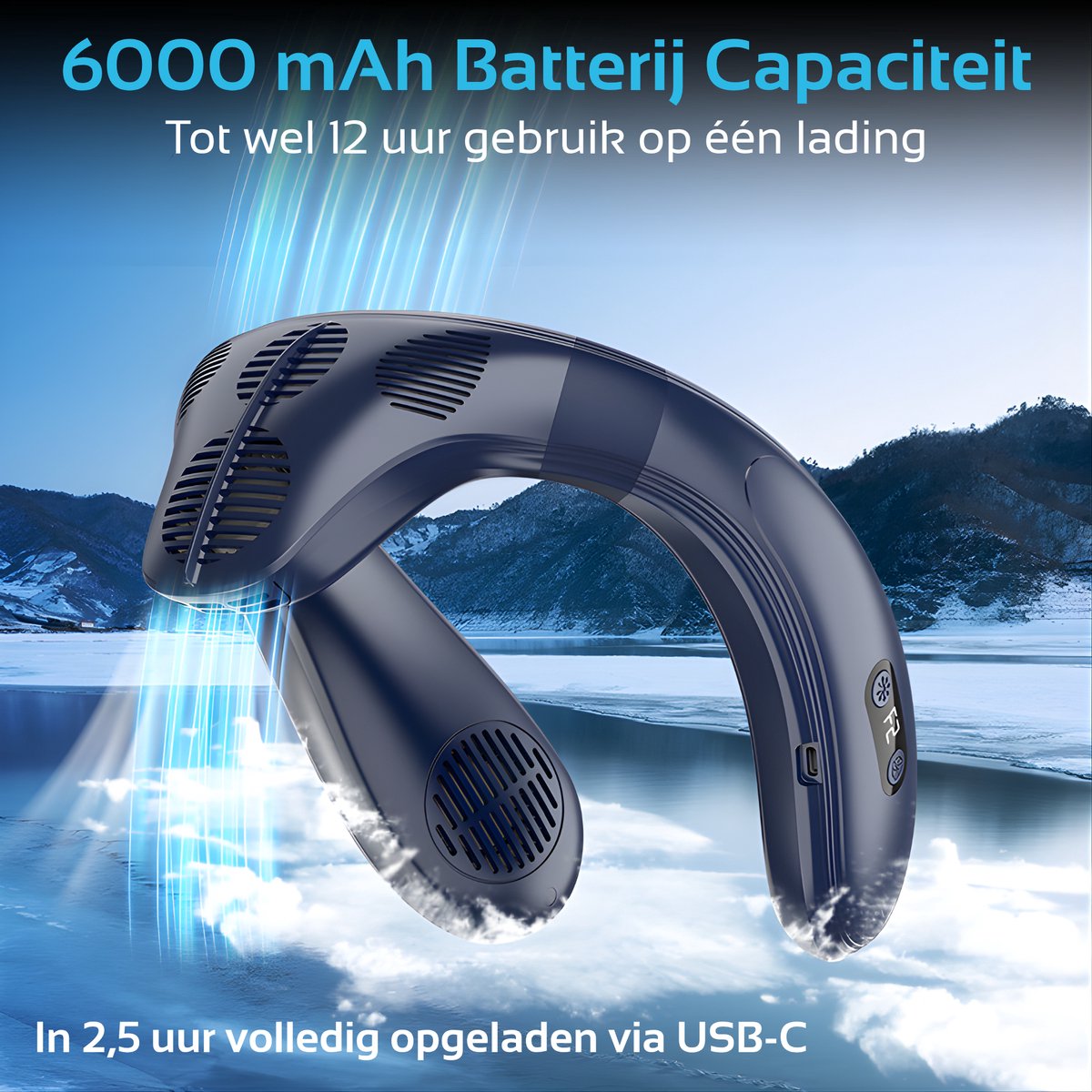 DreamGoods Nek Ventilator met Koeling & Temperatuurregeling - 2026 Pro - NTC-Chip - 6000mAh - Draadloos & Oplaadbaar - Draagbare Mini Ventilator - Nek Fan - Gezichtsventilator - Handventilator - Hals Ventilator - Nekventilator — afbeelding 6