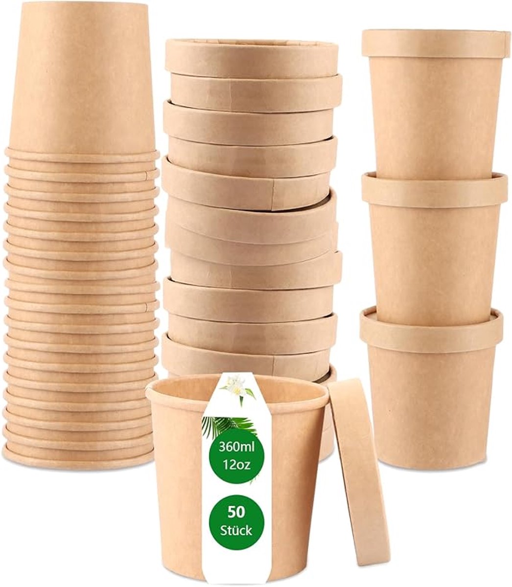 Ijsbeker - ijsbeker karton - 360 ml - Sterk en Stevig Karton - IJsbakjes - Papieren taartbekers - 50 Pcs - Bruin - Party schepijs softijs ijsje zomer festival thema feest - van Imperatoris