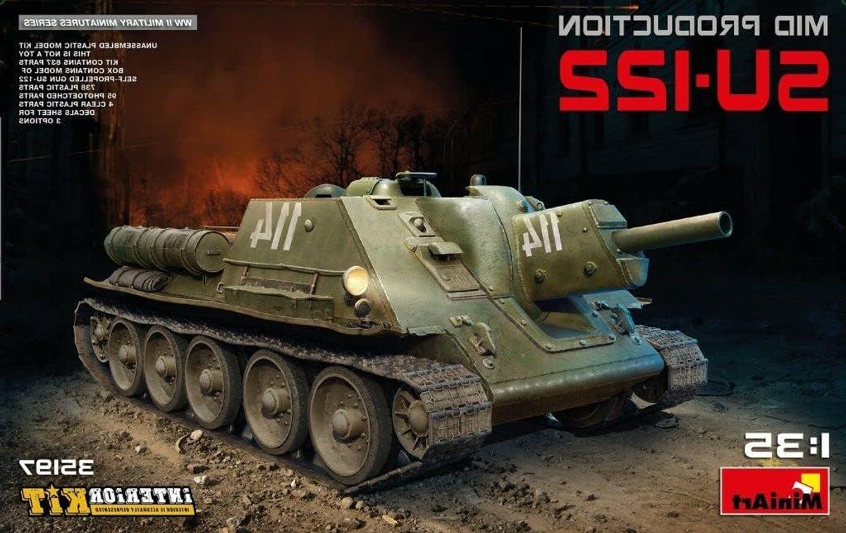 MiniArt 35197 1:35 SU-122 met. Prod. m. Interieur - getrouwe replica, modelbouw, plastic bouwpakket, knutselen, hobby, lijmen, modelbouwset, monteren, ongelakt