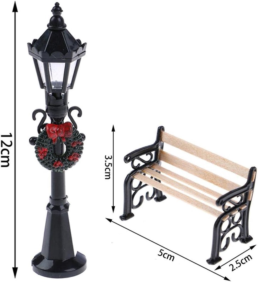 Miniatuur Straatlantaarn - Poppenhuis Decoratie - Kerstdorp Aanleg - Set van 2 - 12cm Lantaarn - Zwart – foto 4