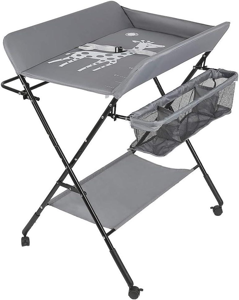 Baby Verschoontafel - Opvouwbaar Babymeubel - Baby Verzorging - Verrijdbaar en Inklapbaar - 80x66x98 cm - Blauw