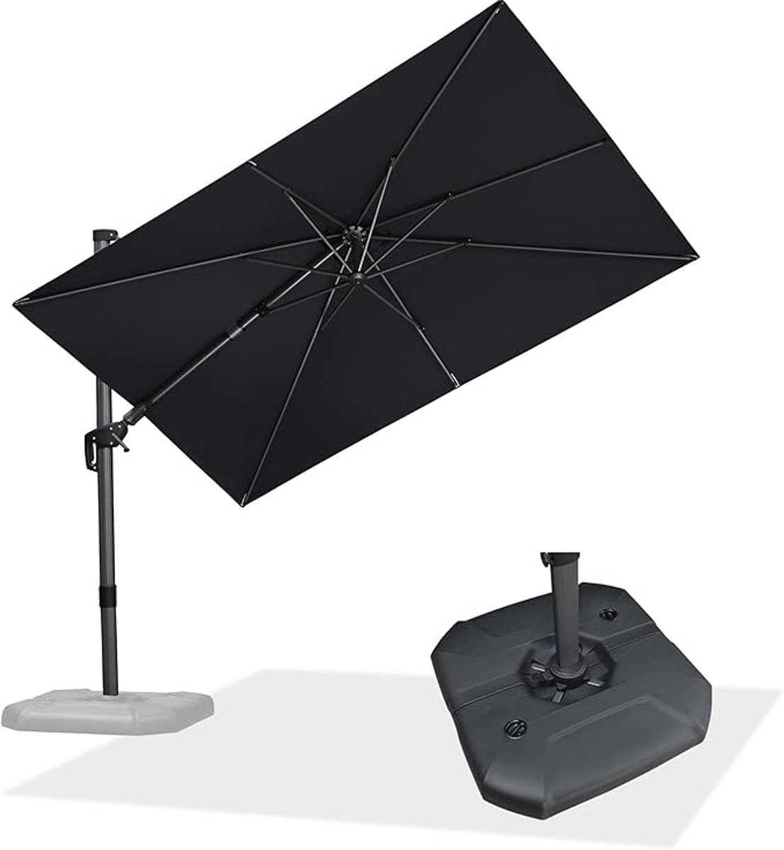 Tuinparasol Rechthoekig 300x200 cm 360° Draaibaar met Voetpedaal en Zwengel, Kantelbaar met 5 Standen, Aluminium Zweefparasol met UV-Bescherming en Waterafstotend Doek – Luxe Parasol met Standaard voor Terras en Tuin – Laura