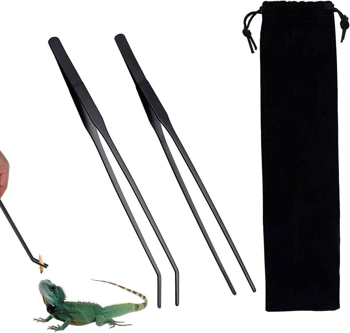Lange Pincetten Set - Voeder Tang - Aquarium Onderhoud - Roestvrij Staal - 27 cm - Zwart