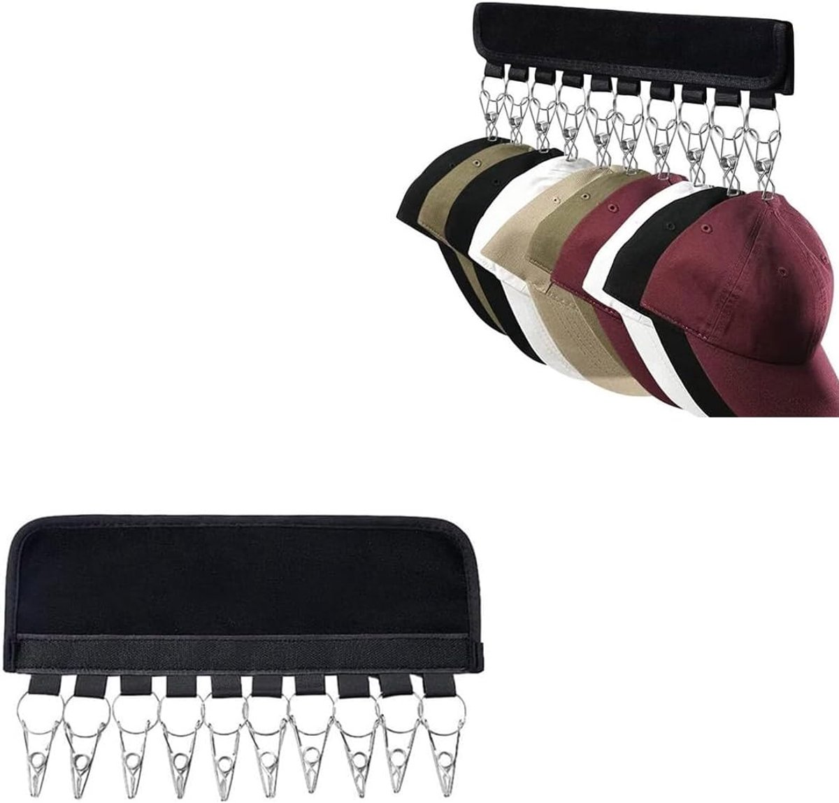 Hoeden Organizer - Kaphouder Clips - Kast Opbergen - Opvouwbaar Draagbaar - 10 Clips - Zwart