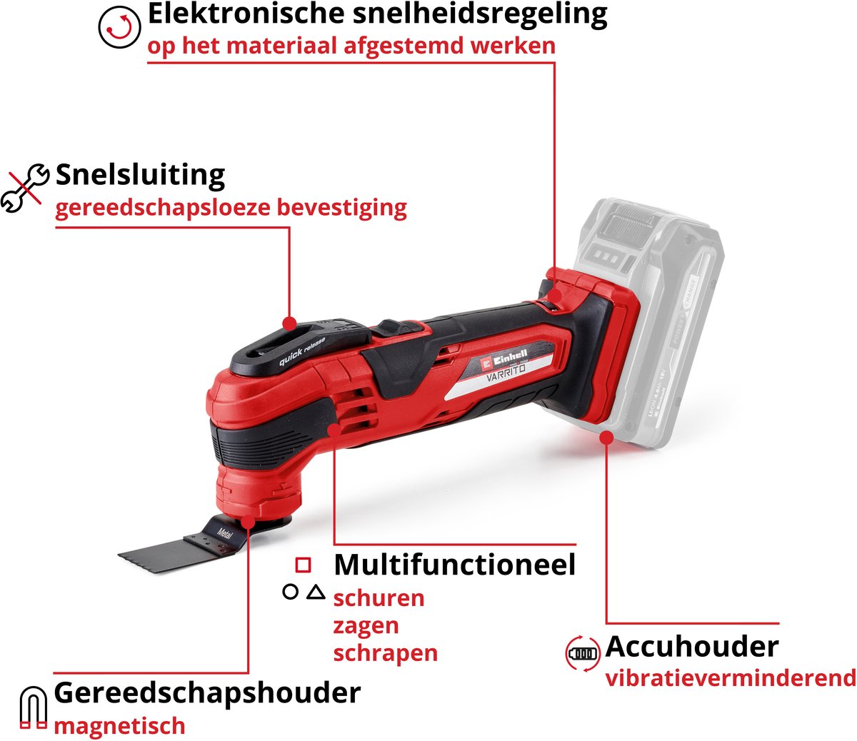 Einhell VARRITO Li Solo multitool: accu, 6 opzetstukken, 18V thumbnail 2