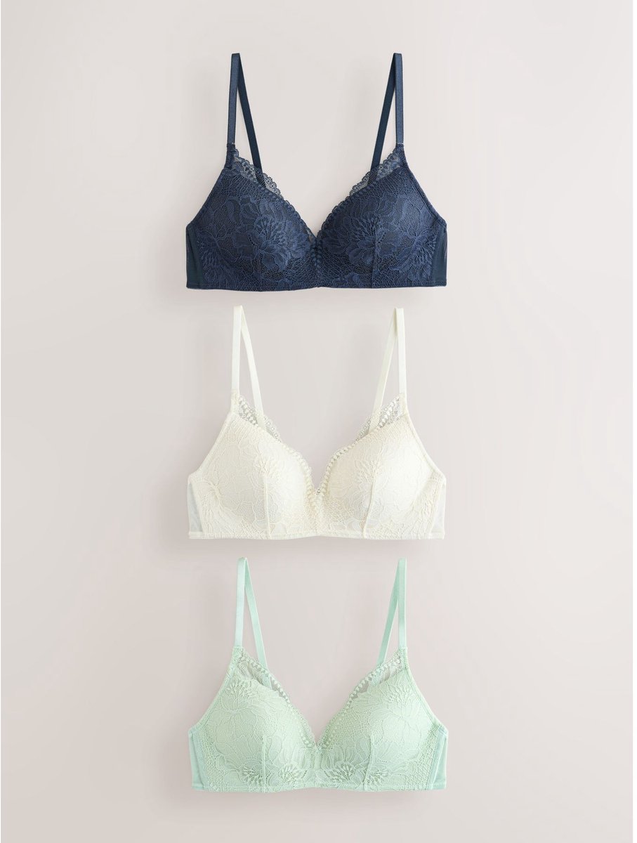 Next Dames - Set van 3 kanten beha's zonder beugel met vullingen - Blauw Green/Navy/Cream