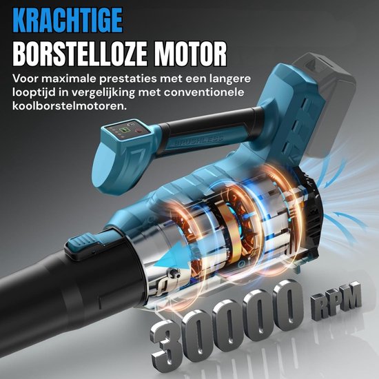 Accu-bladblazer voor Maki-ta 18V accu, 6-snelheids regeling en turbo-modus, draadloze blazer voor gazononderhoud bladeren (550 km/u, zonder batterijen en oplader) van Merkloos	 — afbeelding 4
