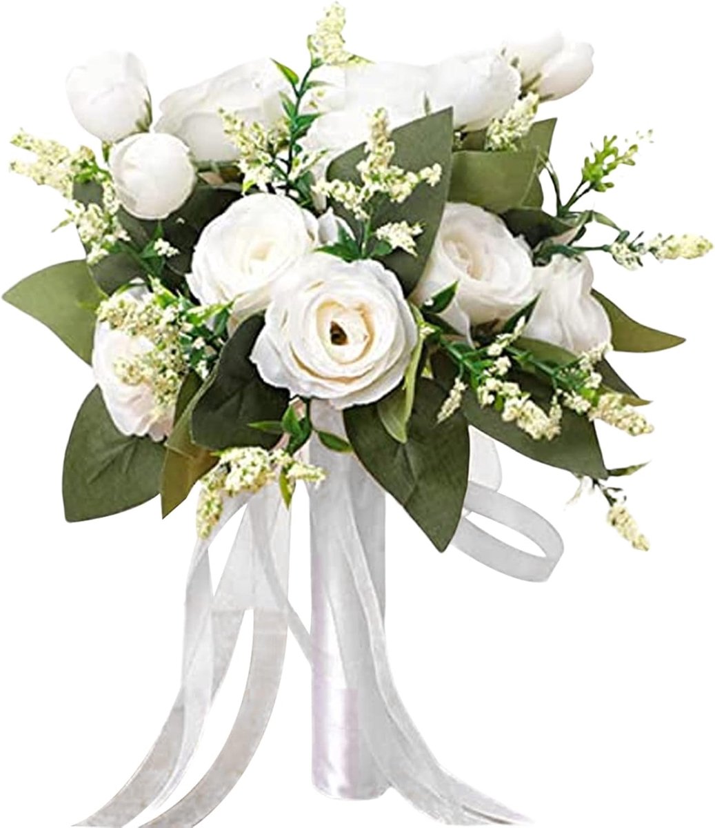 Bruid boeket - Trouwboeket bloemen - Bruiloft decoratie - Milieuvriendelijk materiaal - 90 Gram - Wit