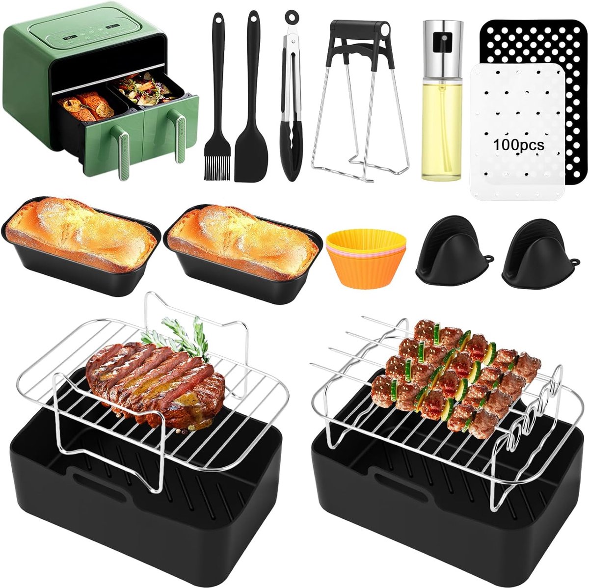 Heteluchtfriteuse Accessoires - Keuken Gereedschap - Bakken Grillen - 15 Delige Set - 7.6-9.5L