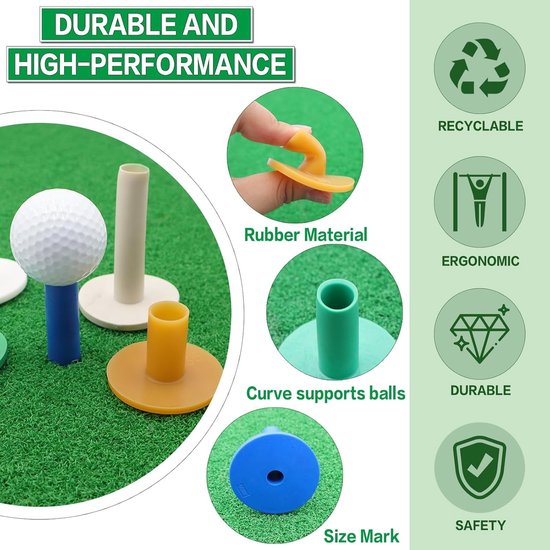 Golf Tees - Driving Range Mat - Golf Oefenen - Duurzaam Rubber Materiaal - Mixed Sizes - Kleurrijk van GOLF — afbeelding 4