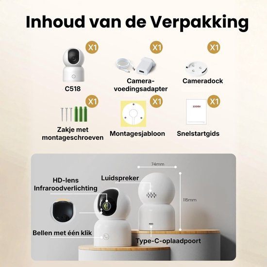 Indoor WiFi Beveiligingscamera, 2,4/5GHz WiFi-camera met AI-mens-/dierherkenning, bellen met één klik en OK-gebaar, 360° draaien en volgen, tweewegsaudio — afbeelding 4