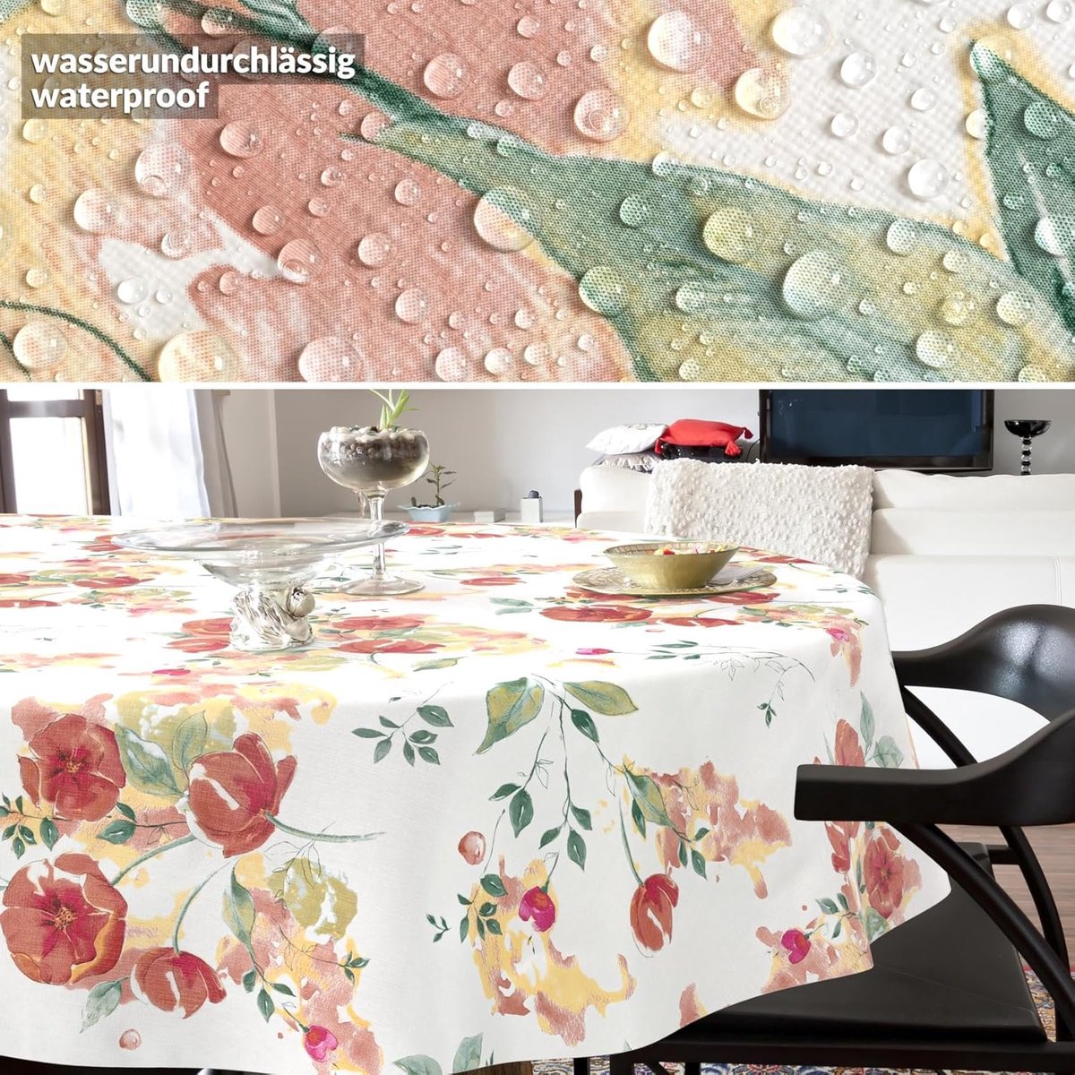 Tafelkleed - Afwasbaar kleed - Tafelbescherming - Lotuseffect - 160 x 140 cm - Klaprozen