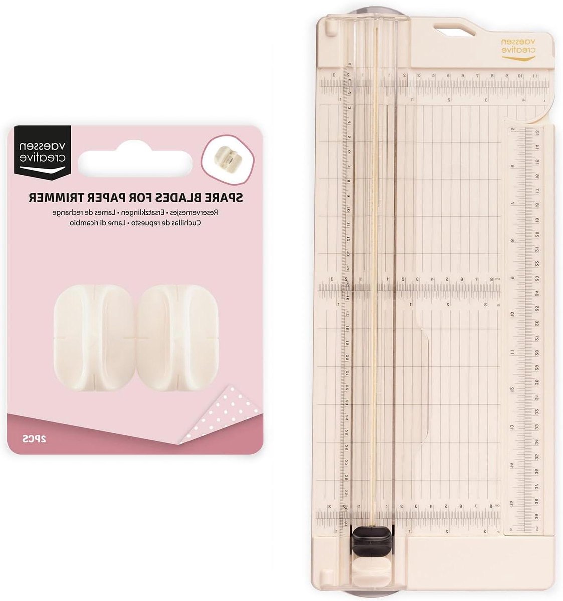 Vaessen Creative Papiersnijder met Rilfunctie 11,4 x 30,5 cm Roze - 2-in-1 Snijmachine met Rolmes voor Vouwen, Scrapbooking, Kaarten Maken, Knutselen en Hobby - Inclusief 2 Vervangmesjes