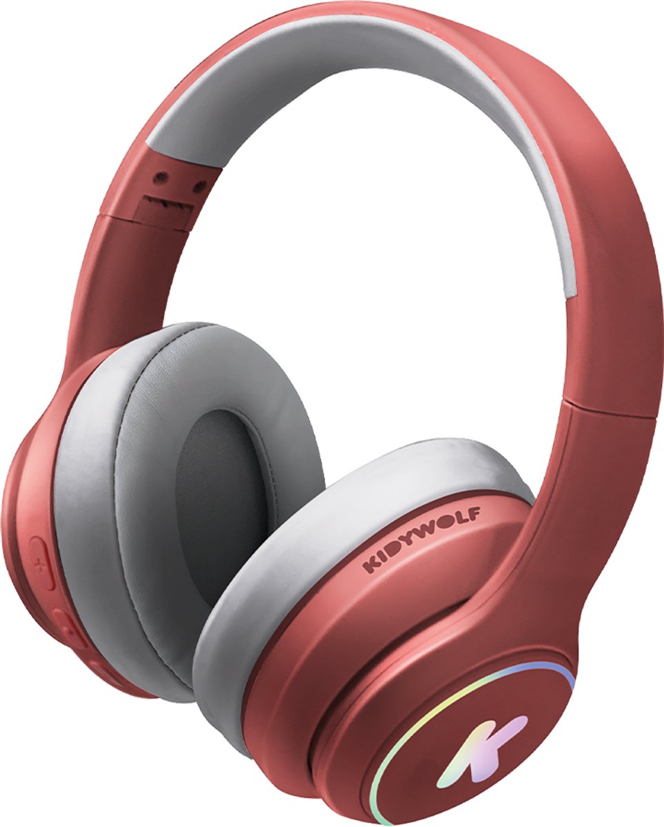 KIDYWOLF K-EARS Bluetooth Kinderkoptelefoon Rood – 85dB Volume Limiet, Draadloos & Opvouwbaar, LED