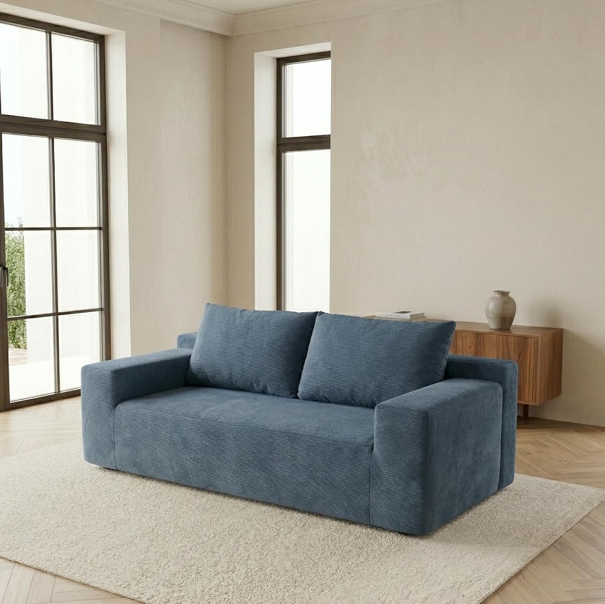 2-zits bank – moderne corduroy sofa 180 x 90 x 60 cm – hoge dichtheid schuim (35D) – modulair, onderhoudsvriendelijk, direct gebruiksklaar – marineblauw – Laura