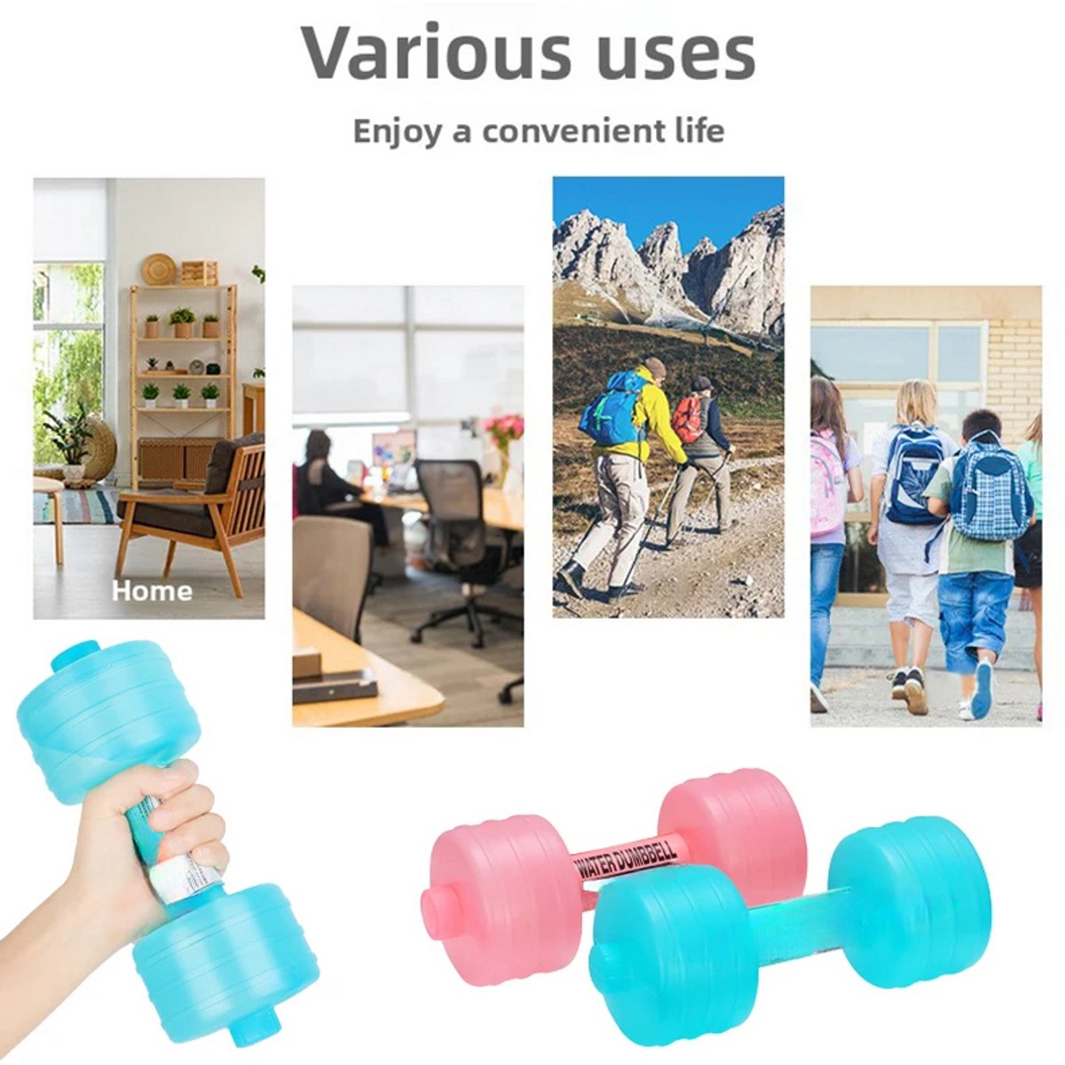 Draagbare Watergevulde Dumbbells – Waterfles Fitness voor Krachtoefeningen, Arm Training en Thuis Gym - Roze – foto 2