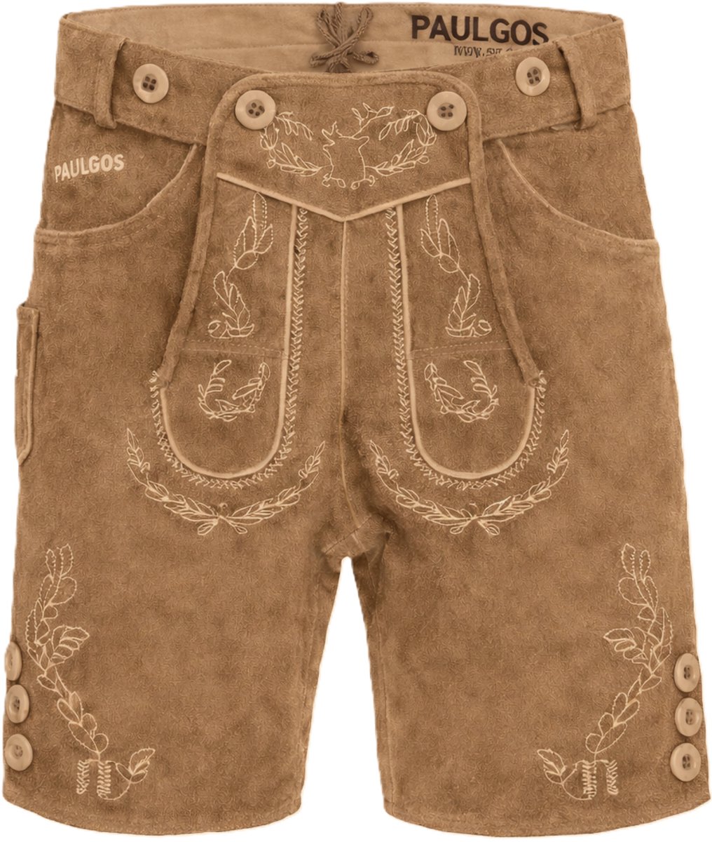 PAULGOS Heren traditionele leren broek kort - HK1 - Echt leer - Verkrijgbaar in 3 kleuren - Maat 44 - 60