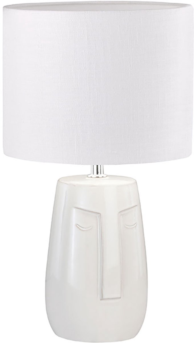 Tafellamp Nachtlamp Slaapkamerlamp Woonkamerlamp, keramiek beige Stoffen kap wit, 1x E14, H 39 cm