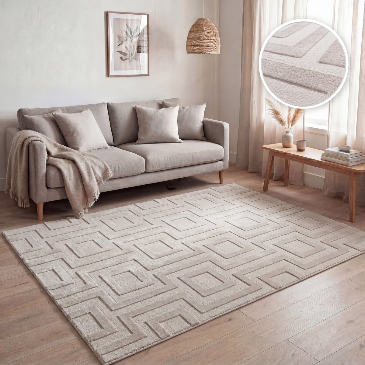 Paco Home Woonkamer tapijt, moderne geometrische abstracte patronen, 3D-effect Beige 80x150 cm