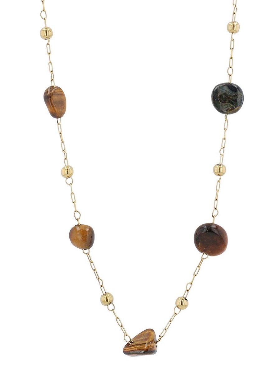 AKZENT Akzent dames ketting met hanger Ceylan roestvrijstalen ketting "Ceylan" met bruine natuurstenen