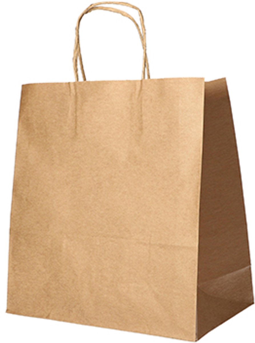 12x 25 Draagtassen papier 25 cm x 26 cm x 17 cm bruin met gedraaid handvat