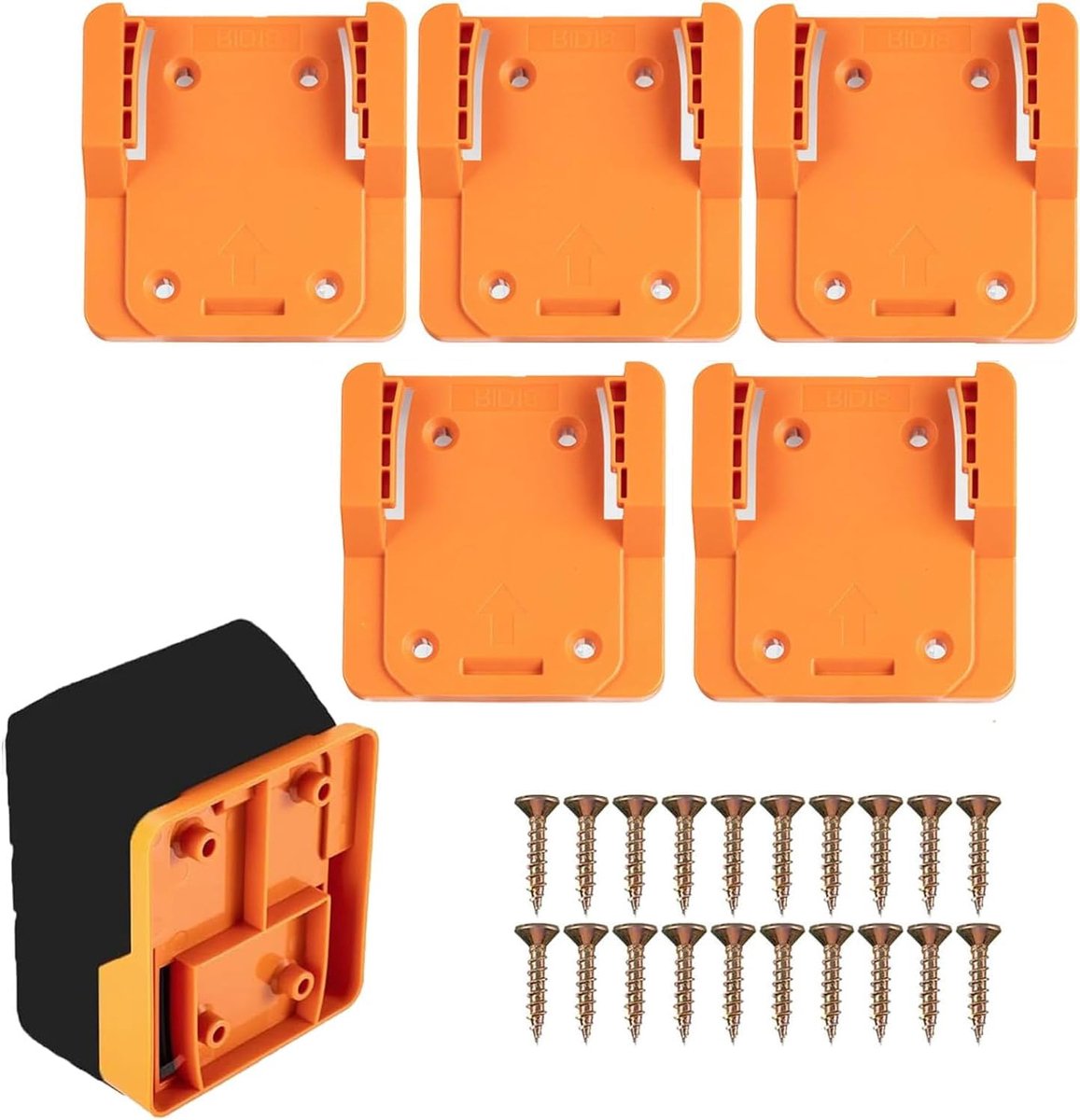 Batterijhouder Wandmontage - Accu Opberger - Werkplaats Organisatie - Slagvast ABS Plastic - 5 Pack - Zwart