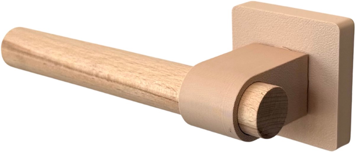 Home 3D® - Deurklink Beige – Vierkant Rozet – Beukenhout – Voor Binnendeur / Interieurdeur – Gemakkelijk te monteren – Stijlvolle deurkruk