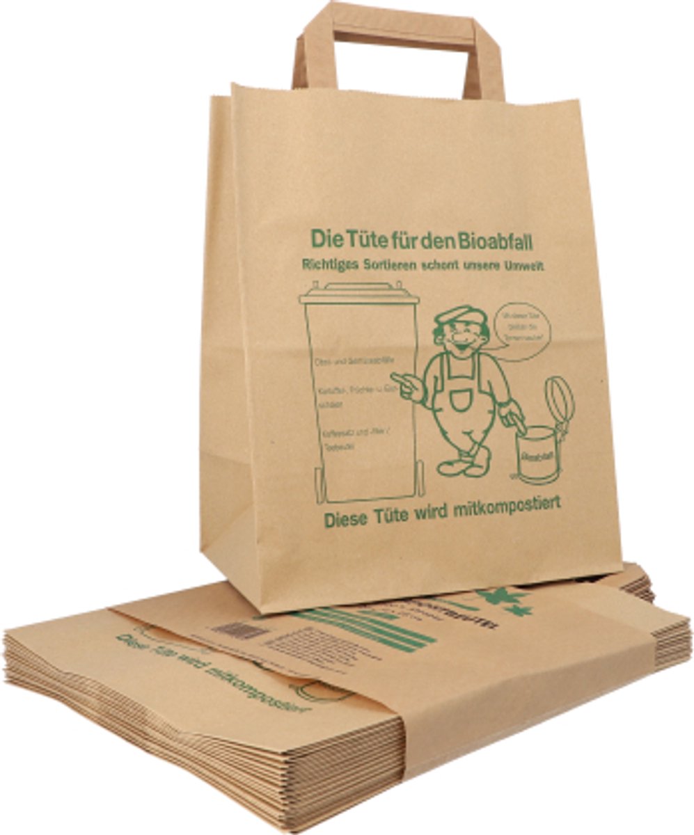 20x 15 Compost zakken met handvat van papier 10 l 28 cm x 22 cm x 14 cm bruin bedrukt