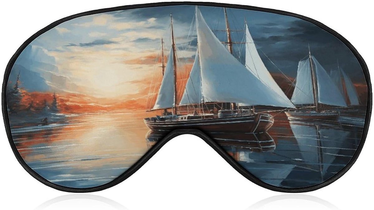Slaapmasker - Verduisterend masker - Reizen en slapen - Zeillandschap print - 22 x 12 x 1 cm