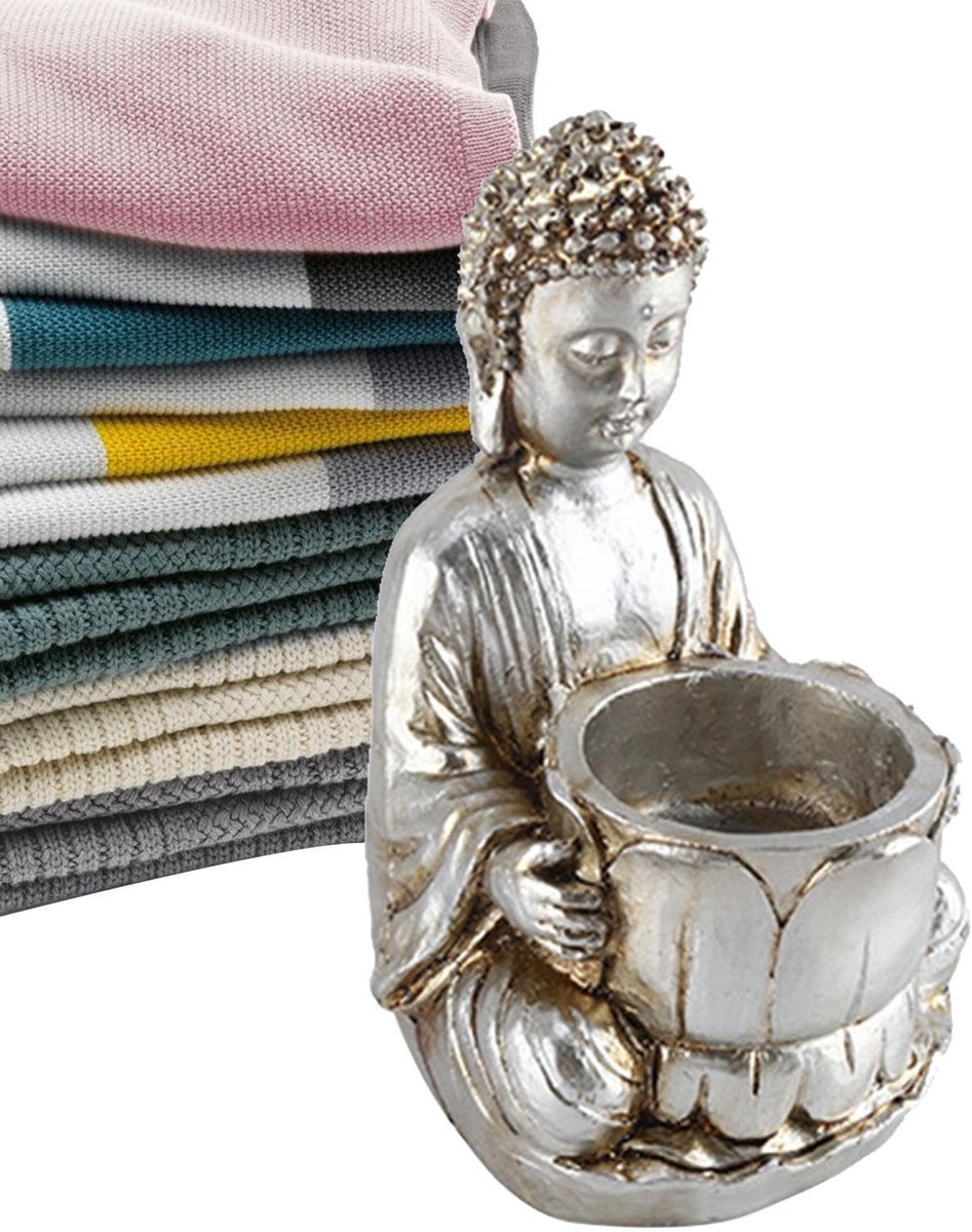 Boeddha Beeldje - Meditatie Kandelaar - Zen Sfeer Creëren - Duurzaam Hars Materiaal - 19 x 9 x 9 cm