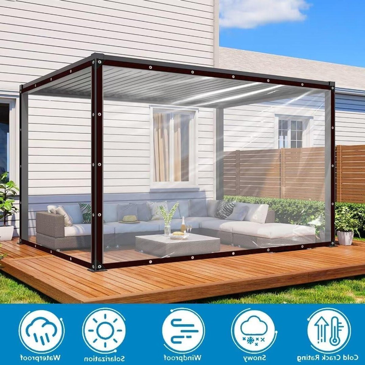 Afdekzeil,waterdicht met ogen,transparant zeil,pvc,dekzeil voor balkon, windscherm,voor zandbak,buiten,tuinmeubelen, doorzichtig zeil voor konijnenkooi,serre (Normaal PE, TARP-2.5mx4m)