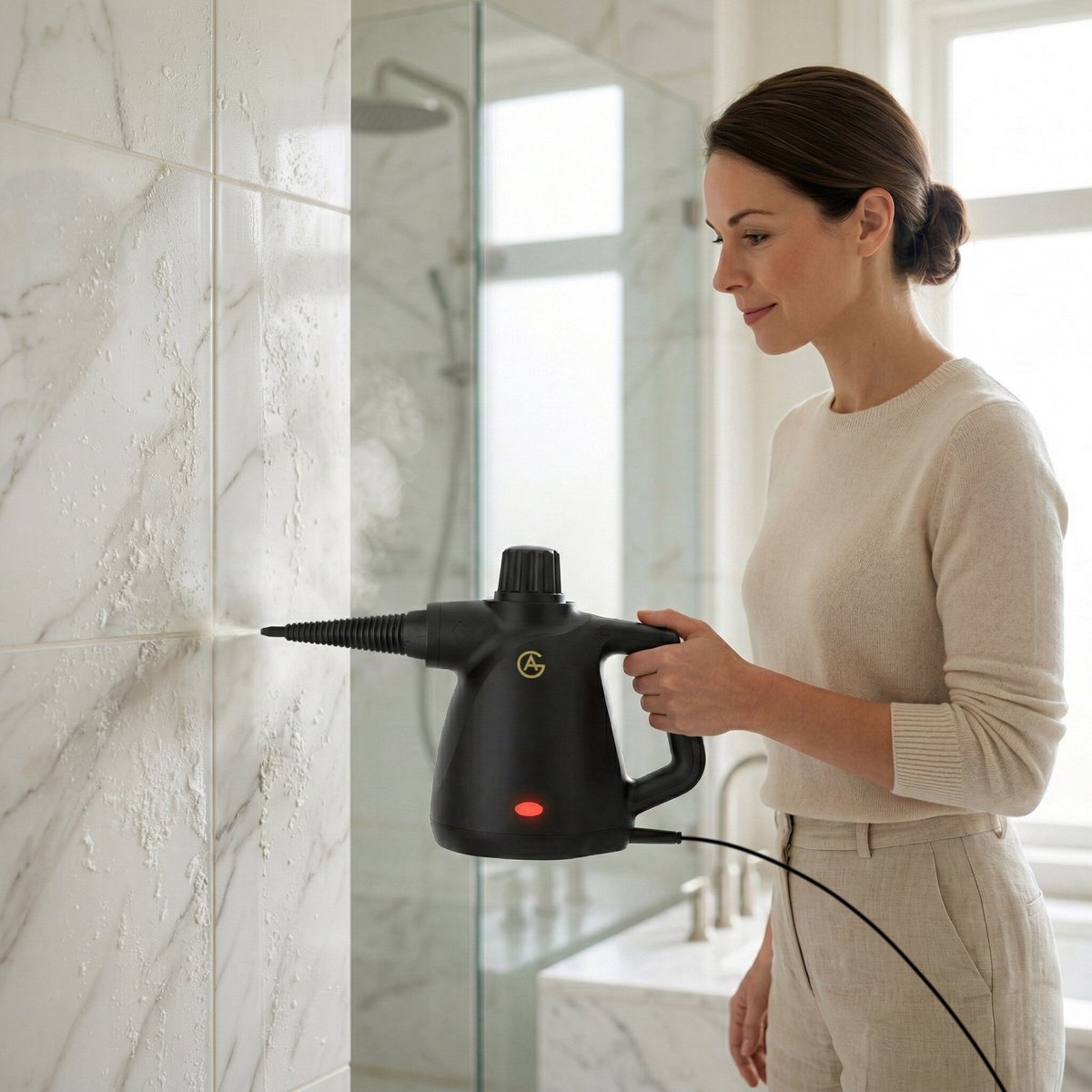AG Handstoomreiniger – 12-in-1 Stoomreiniger – Handstomer – Compact & Krachtig – Dieptereiniging voor Badkamer, Tegels, Ramen & Textiel – 3.2 Bar – 30s Opwarmtijd – Inclusief Accessoires – 450ml – Black Edition thumbnail 6