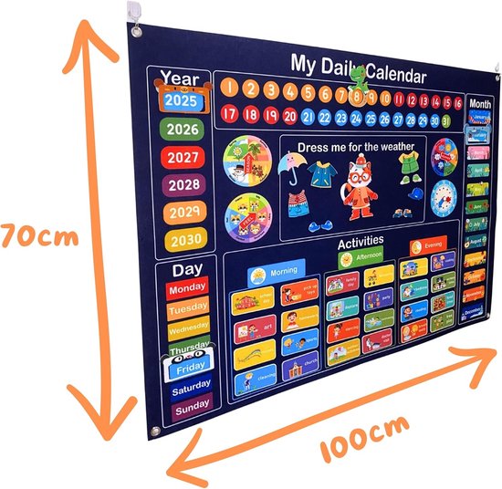 Weekplanner Kinderen - Educatieve Kalender - Tijd Leren Beheren - Groot Formaat 100x70cm - Met 47 Labels — afbeelding 3