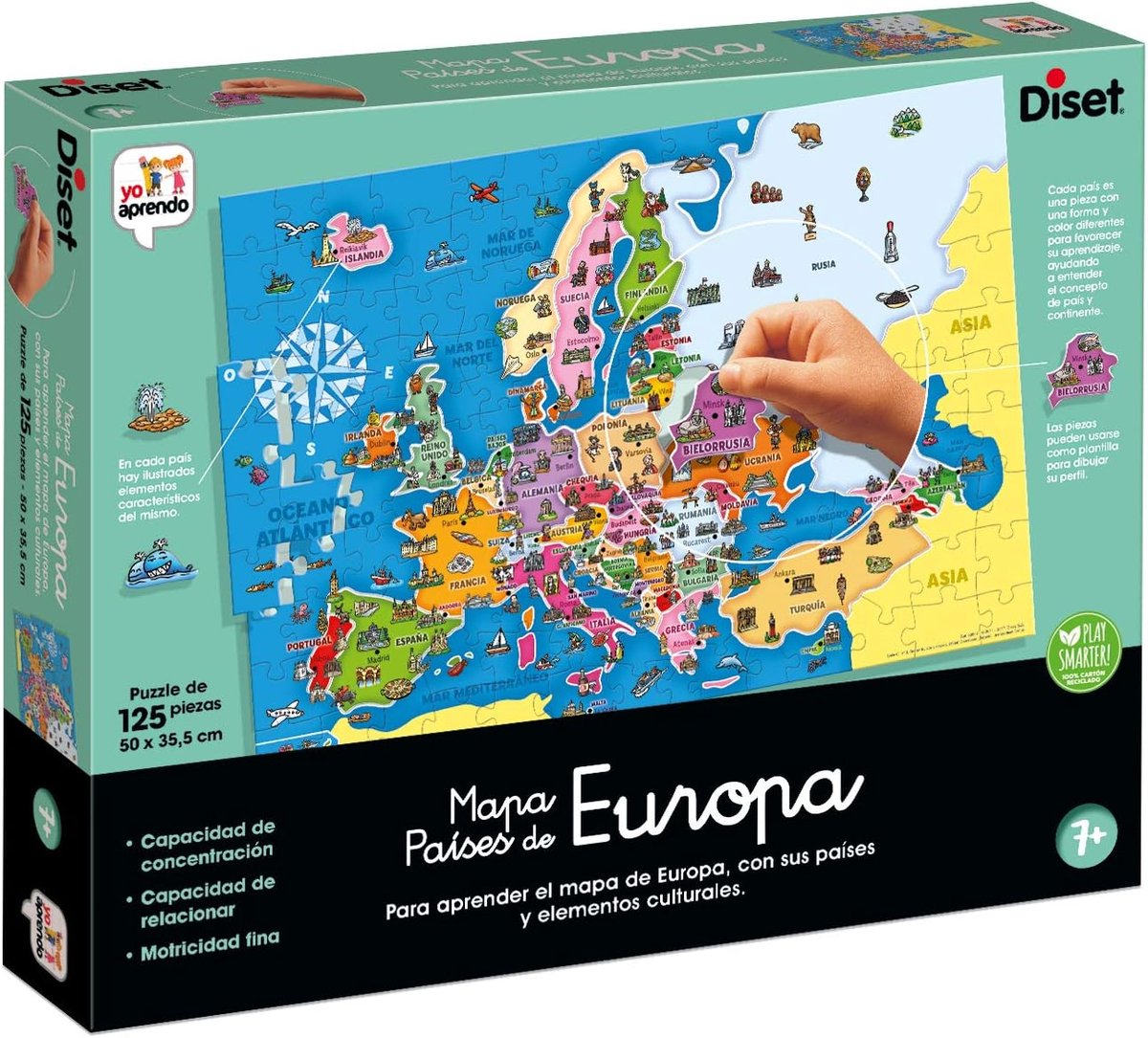 Educatieve Puzzel Europa - Wereldkaart Puzzel - Leren Geografie - Unieke Stukken Per Land - 50 x 35.5 cm - Multicolour