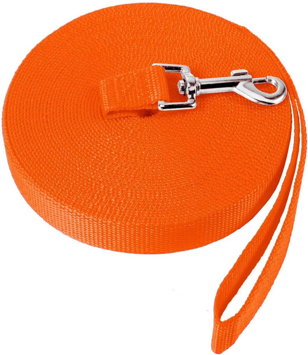 Trainingslijn Hond - Lange Riem - Effectieve Training - Sterke Nylon Constructie - 5 Meter Lengte - Opvallend Oranje