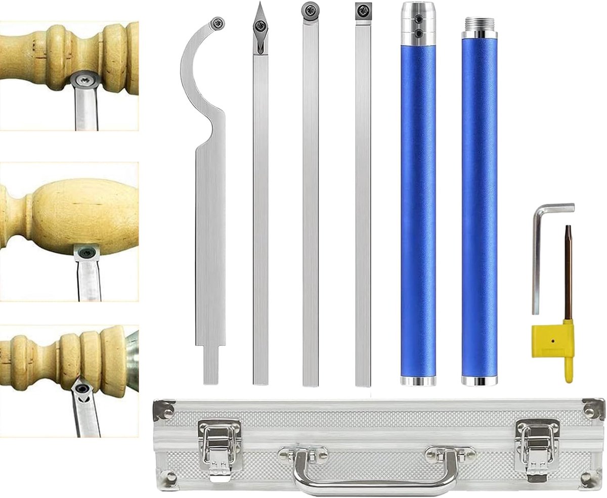 Draaibank Gereedschap Set - Metaalbewerker Tools - Houtbewerking Precisie - Verwisselbare Carbide Inzetstukken - 38x16.5x8cm Pakket - Veelkleurig