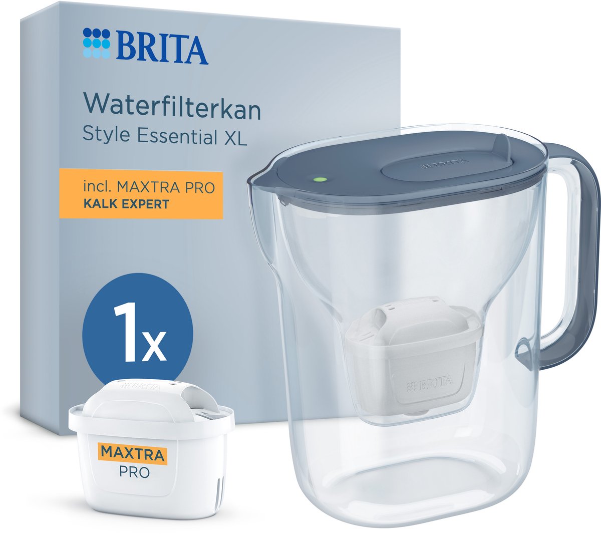 BRITA Waterfilterkan Style Essential XL stone blue + 1 MAXTRA PRO Kalk Expert (SIOC)