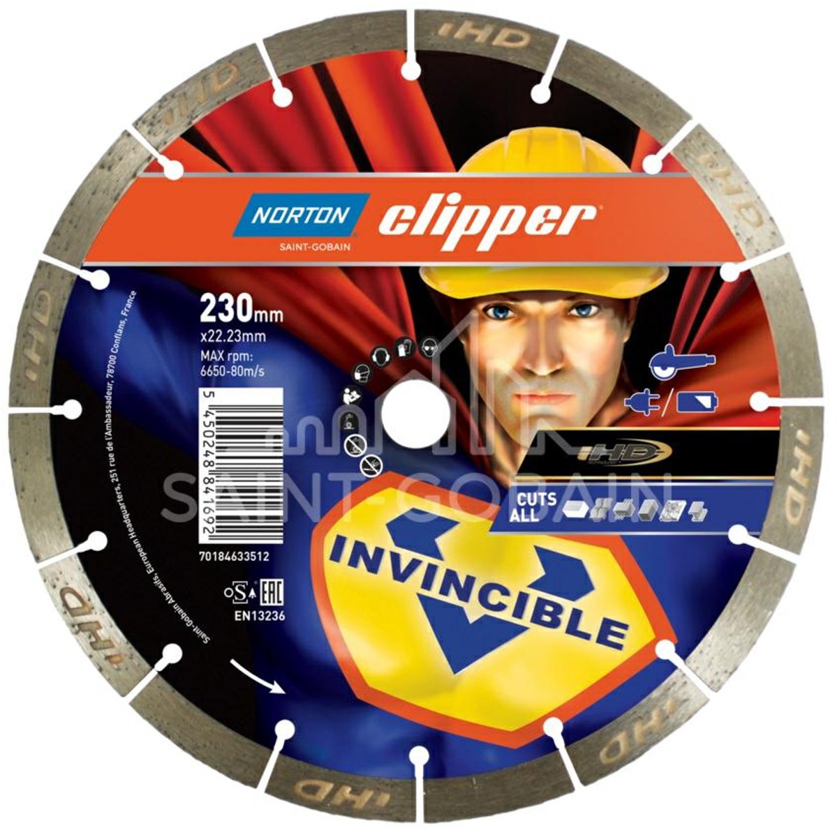 Norton Clipper Mr. Invincible - Diamantschijf - 230mm - Betonnen & Granieten - Droog & Nat