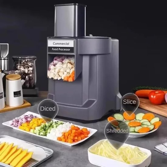 Delightness Automatische Groente Snijmachine - Groentehakker - Keukenmachine - Snij Apparaat - Keuken Apparatuur - Keuken - Grijs — afbeelding 5