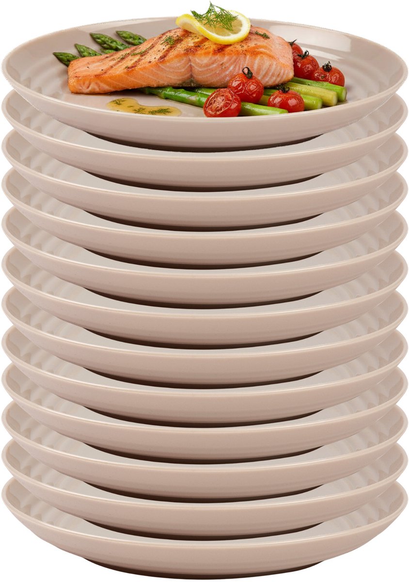 Plasticforte Rond camping bord - 12x - onbreekbaar - D25 cm - beige - kunststof - bbq - verjaardag
