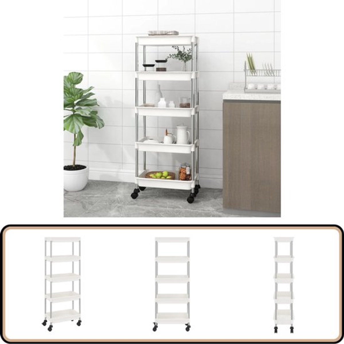 Keukentrolley 5-laags - Ijzer - 46x26x105 cm - Zwart