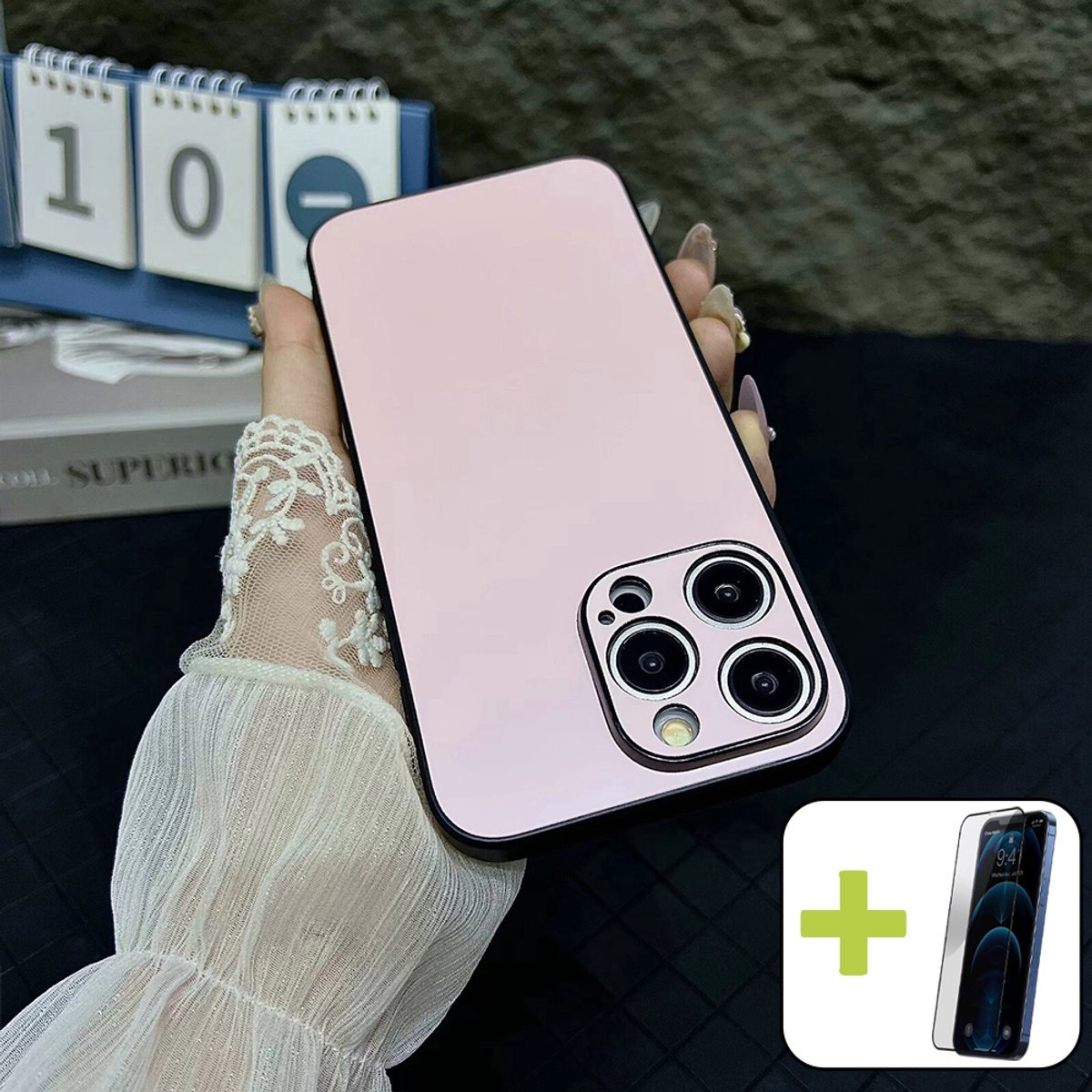 Hoesje voor iPhone 14 Pro Max, Siliconen Case, PC Anti-Vingerafdruk Hoes, Ultradun Lichtgewicht Schokbestendige Hoesje voor smartphone, Roze - Screenprotector