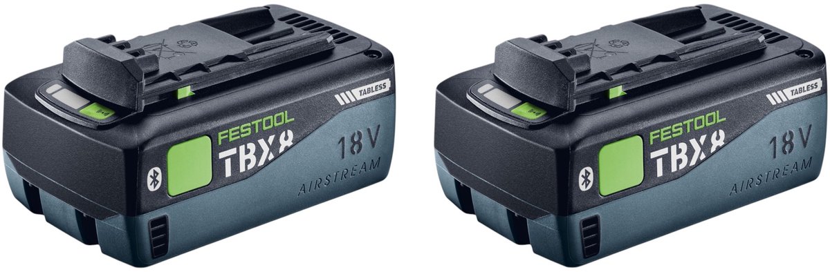 Festool accuset 2x BP 18 TBX 8 ASI Tabless accupack 18 V 8,0 Ah (2x 578746) 8000 mAh Li-ion met laadindicator