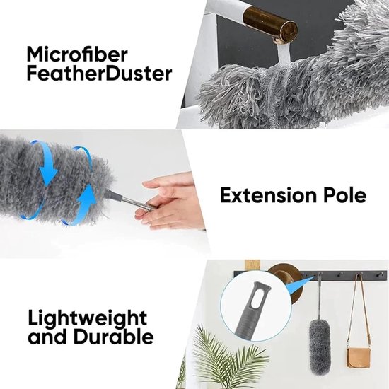 Uitschuifbare Plumeau - Microfiber Duster - Hoog Reinigen - Buigbare Kop - Tot 280 cm - Grijs — afbeelding 3