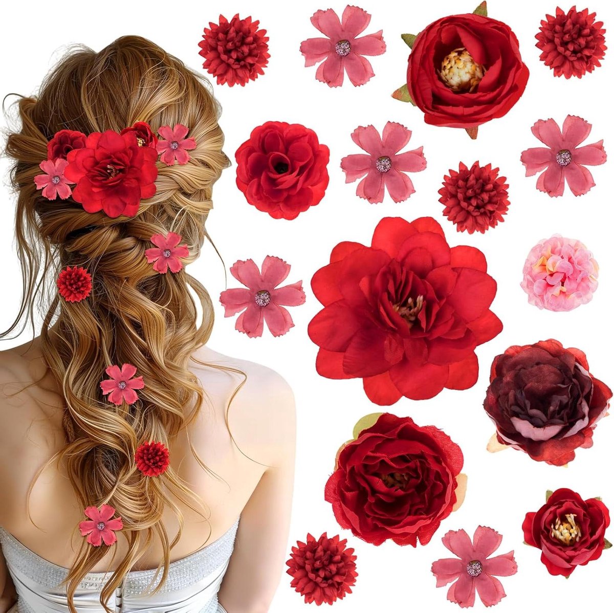 Bloem Haarspeldjes - Bloemenclips - Haar Styling - Realistische Look - 16 Stuks - Rood