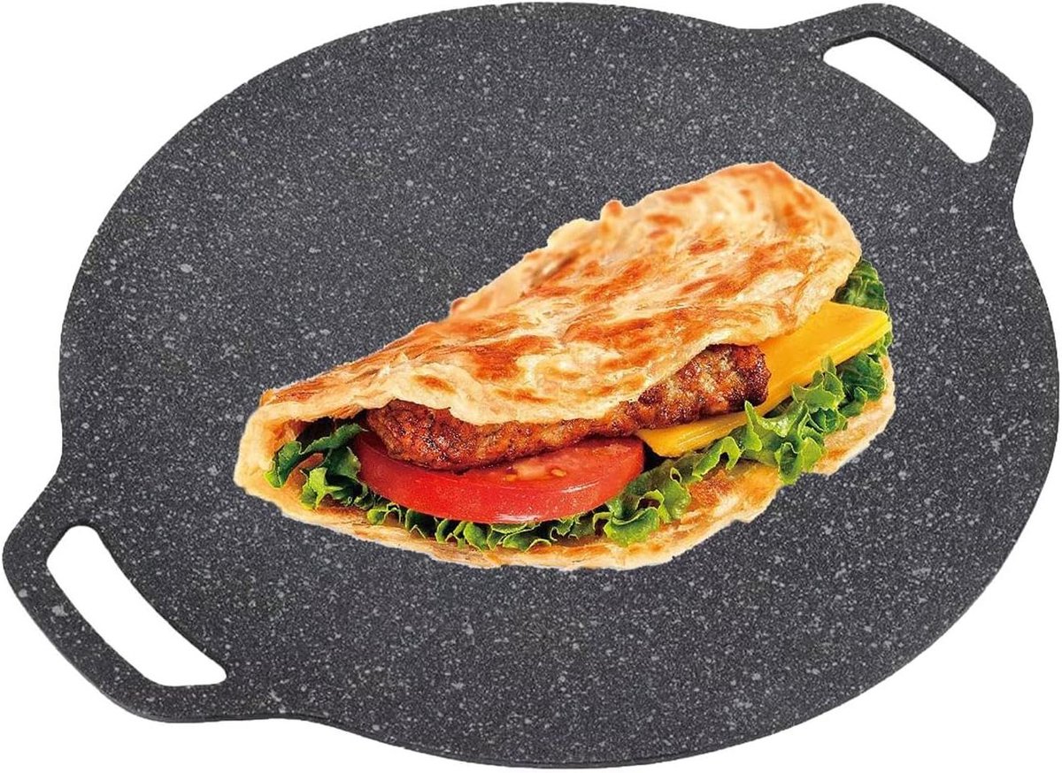 Ronde Bakplaat Antiaanbak Pan Buiten Koken Dubbele Handgrepen 32 cm Zwart